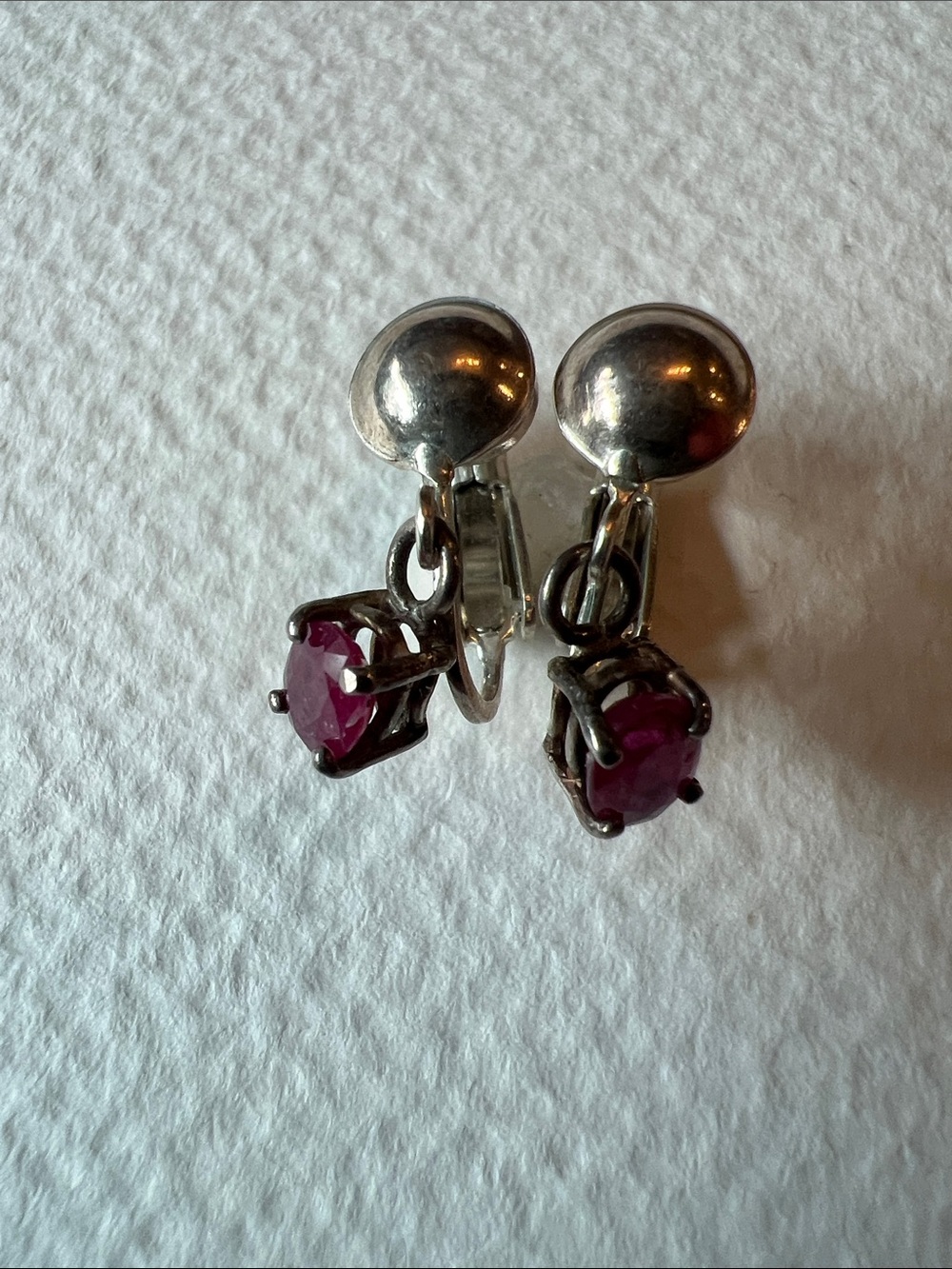 Sterling Silver Clip-On Earrings with Real Ruby Drops